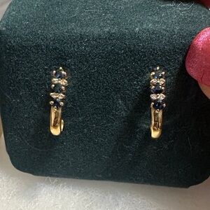 Elegant Gold Earrings with Blue Sapphire and Diamonds
